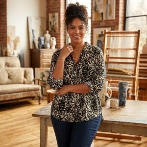 Rock & Republic Leopard Print Blouse - XXL - Roll Tab Sleeve